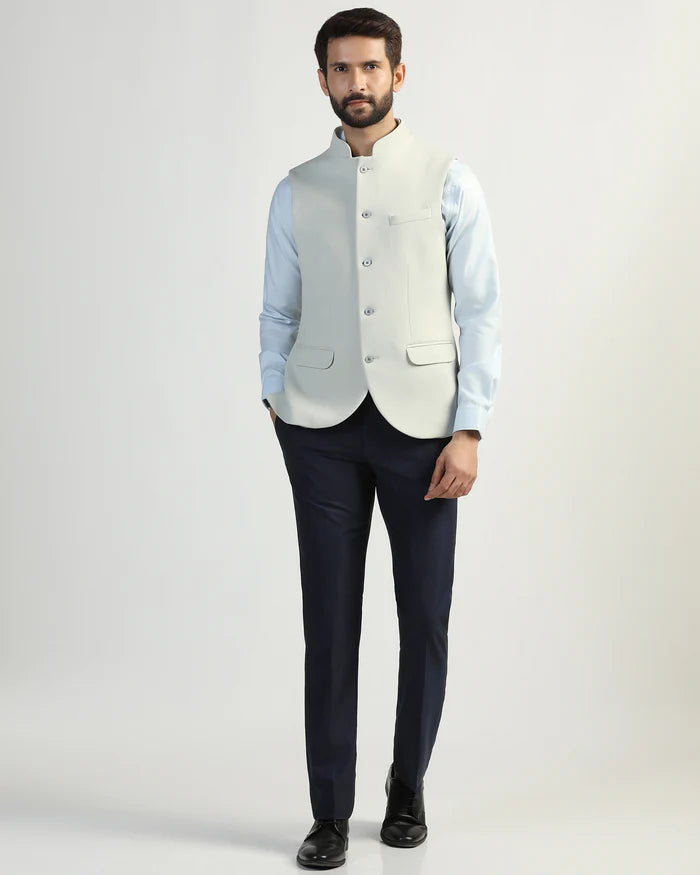 TechPro Bandhgala Formal White Solid Waistcoat - Travalo