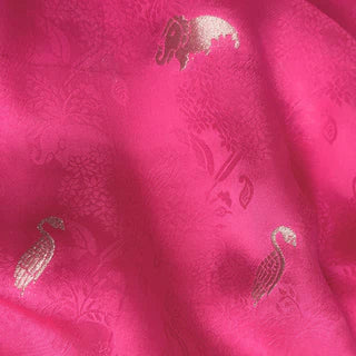 Gulabi Pink The Magic Forest Cloth of Gold | Woven Pure Banarasi Silk Satin Kurta Fabric (3 Meters) | and Cotton Pyjama (2.5 Meters) | Unstitched Combo Set